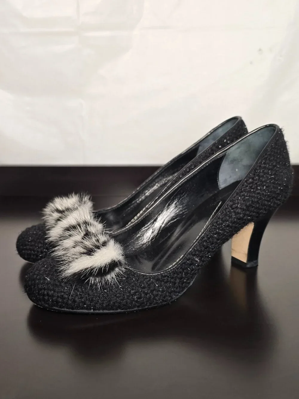 Kate Spade Black Tweed Justina Kitten Heels Striped Bow Size 7